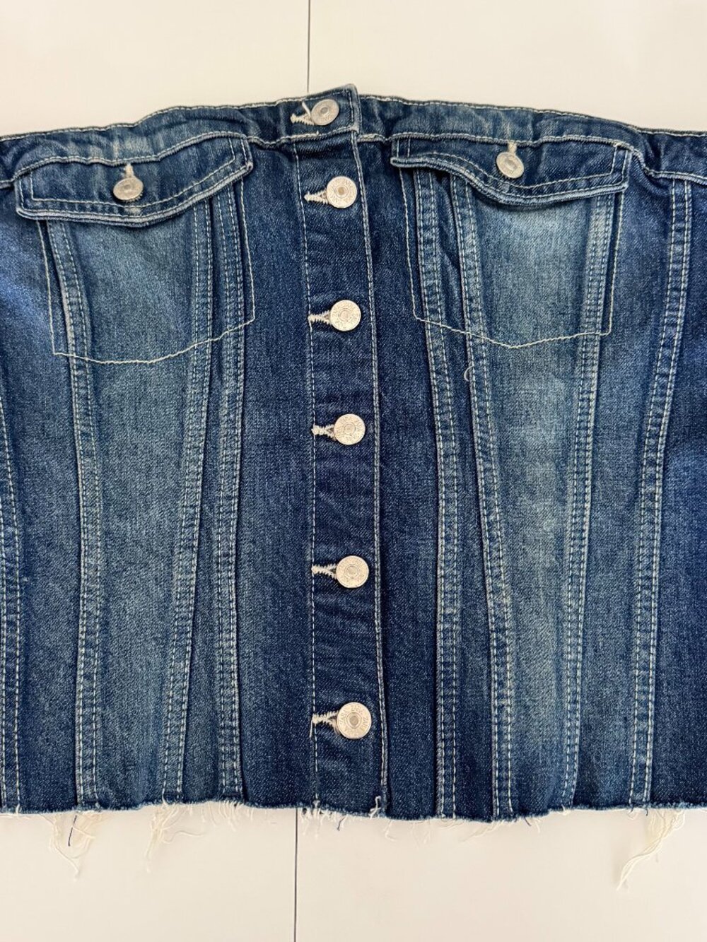 Zara Denim Y2K Corset Top Womens XL Blue Strapless Button Raw Hem Western NWT